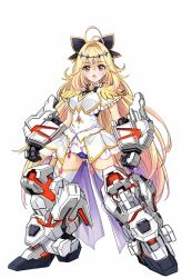  1girl antenna_hair blonde_hair blush bow breasts brooch capelet commentary_request cure_arcana_shadow diamond_hairband dress frills gradient_hair gundam gundam_unicorn hair_intakes heart heart_brooch highres huo_ji_wu jewelry long_hair looking_at_viewer mecha_musume mechanical_arms mechanical_legs meitantei_precure! moria_luluka multicolored_hair open_mouth precure solo unicorn_gundam very_long_hair violet_eyes white_capelet white_dress 