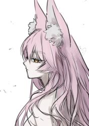  1girl animal_ear_fluff closed_mouth fate/grand_order fate_(series) koyanskaya_(fate) long_hair looking_ahead pink_hair portrait profile rkp signature sketch solo yellow_eyes 