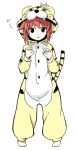  1girl animal_costume hoodie itamochi looking_at_viewer miyanaga_teru pajamas paw_pose red_eyes redhead saki solo standing tail white_background 
