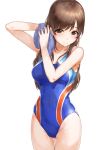  1girl breasts brown_eyes brown_hair competition_swimsuit idolmaster idolmaster_cinderella_girls idolmaster_cinderella_girls_starlight_stage kfr long_hair nitta_minami one-piece_swimsuit revision solo swimsuit towel 
