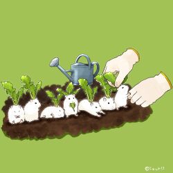  animal commentary_request dirt disembodied_hand eating gloves green_background hamster original turnip upiupisyo watering_can white_gloves 