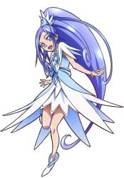  1girl blue_bow blue_eyes blue_hair bow bracelet brooch cure_diamond dokidoki!_precure earrings gold_bracelet heart heart_brooch hishikawa_rikka jewelry magical_girl official_art open_mouth precure smile solo takahashi_akira transparent_background 