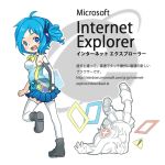  1girl aizawa_inori blue_eyes blue_hair chibi collateral_damage_studios faceplant internet_explorer open_mouth personification skirt smile solo tagme thighhighs translation_request waha_(artist) watermark web_address zettai_ryouiki 