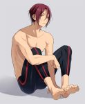  1boy barefoot free! jammers male matsuoka_rin red_eyes redhead shirtless short_hair solo swimsuit 
