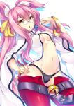  1girl animal_ears bell blazblue candy cat_ears cat_tail hinata_sora kokonoe long_hair panties pink_hair ribbon saliva saliva_trail solo tail underwear 