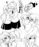  2girls blush kiss koshigaya_komari koshigaya_natsumi long_hair monochrome multiple_girls nakaya_106 non_non_biyori school_uniform siblings sisters translation_request yuri 