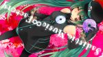  1girl copyright_name dress gears green_hair hat hatsune_miku headset highres kuroru long_hair project_diva project_diva_f red_eyes sadistic_music_factory_(vocaloid) solo tattoo thighhighs twintails very_long_hair vocaloid wink 