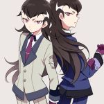  2boys danball_senki danball_senki_wars dual_persona gloves houjou_muraku long_hair male multiple_boys necktie simple_background tsukuyomi_03 uniform violet_eyes 