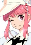  1girl ;) bajinappo hat highres jakuzure_nonon kill_la_kill pink_eyes pink_hair short_hair solo uniform white_background wink 