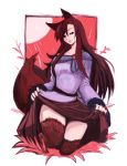  1girl animal_ears brooch brown_hair dress hoshitetsu_ringo imaizumi_kagerou jewelry long_hair skirt skirt_lift solo tagme tail touhou wolf_ears wolf_tail 