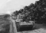 forest military military_vehicle monochrome nature no_humans original pochi_(poti1990) tank type_97_chi-ha vehicle 