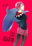  1boy character_name copyright_name free! highres jacket jammers looking_back male matsuoka_rin red_eyes redhead shark sharp_teeth short_hair smile swimsuit 