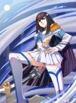  1girl black_hair blue_eyes boots breasts epaulettes highres junketsu kill_la_kill kiryuuin_satsuki living_clothes long_hair school_uniform skirt sword thighhighs weapon 