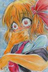  1girl blush highres nichibotsu_(kitaziman) red_eyes rumia short_hair solo tears touhou traditional_media 