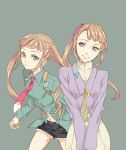  brown_hair elle_mel_martha green_eyes lal_mel_martha miho_(mi) navel necktie short_shorts shorts side_ponytail spoilers tales_of_(series) tales_of_xillia tales_of_xillia_2 twintails violet_eyes 