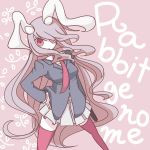  1girl animal_ears blazer hand_on_hip long_hair monomi necktie purple_hair rabbit_ears red_eyes red_legwear reisen_udongein_inaba school_uniform solo thighhighs touhou very_long_hair 