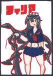  1girl black_hair breasts cosplay filia_(skullgirls) junketsu kill_la_kill living_hair marker_(medium) matoi_ryuuko_(cosplay) pholcidae red_eyes samson_(skullgirls) school_uniform serafuku skirt skullgirls solo suspenders traditional_media 