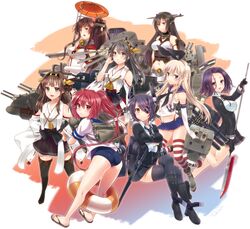  6+girls ahoge ass bare_shoulders black_eyes black_gloves black_legwear blonde_hair blue_eyes blush boots breasts brown_eyes brown_hair cherry_blossoms crossed_arms crossed_legs detached_sleeves double_bun elbow_gloves eyepatch flower gloves hair_flower hair_ornament hair_ribbon hairband haruna_(kantai_collection) headgear highleg highleg_panties i-168_(kantai_collection) innertube japanese_clothes kantai_collection kongou_(kantai_collection) large_breasts long_hair looking_at_viewer multiple_girls nagato_(kantai_collection) one-piece_swimsuit open_mouth oriental_umbrella panties personification polearm ponytail purple_hair red_eyes redhead rensouhou-chan ribbon sandals school_swimsuit school_uniform serafuku shimakaze_(kantai_collection) short_hair sitting skirt smile spear striped striped_legwear swimsuit swimsuit_under_clothes sword tatsuta_(kantai_collection) tenryuu_(kantai_collection) thigh_boots thighhighs umbrella underwear violet_eyes weapon white_gloves yamato_(kantai_collection) yellow_eyes yukian zettai_ryouiki 