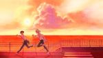  2boys bag clouds ikari_shinji multiple_boys nagisa_kaworu neon_genesis_evangelion running sky smile sunset tapiet 