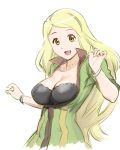  1girl blonde_hair bracelet breasts cleavage jewelry large_breasts long_hair necklace open_mouth simple_background smile solo ueyama_michirou white_background yellow_eyes 