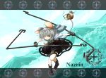  1girl animal_ears basket black_gloves boots capelet dowsing_rod gem gloves grey_hair jewelry looking_at_viewer mouse mouse_ears mouse_tail nazrin necklace open_mouth pendant red_eyes shirt short_sleeves skirt skirt_set solo tail touhou vest yafu 