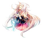  1girl blonde_hair braid closed_eyes hands_clasped ia_(vocaloid) long_hair mary_(14476764) no_legs off_shoulder open_mouth skirt solo twin_braids very_long_hair vocaloid 