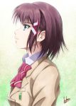  1girl brown_hair green_eyes hair_ornament hairclip highres kakumeiki_valvrave kem_kem sashinami_shouko short_hair solo 