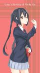  1girl black_hair box brown_eyes hazuki_akaoto highres k-on! long_hair nakano_azusa pocky school_uniform solo twintails wink 