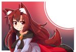  1girl animal_ears blush brooch brown_hair dress highres imaizumi_kagerou jewelry long_hair long_sleeves red_eyes smile solo tail touhou wolf_ears wolf_tail wool_(miwol) 