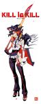  1girl absurdres adapted_costume asymmetrical_clothes belt grin hat highres kill_la_kill matoi_ryuuko multicolored_hair nail_polish necktie open_toe_shoes police police_hat police_uniform qhfl7173 senketsu short_hair smile two-tone_hair underboob_cutout uniform 