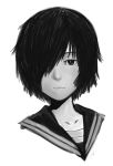  1girl absurdres expressionless hair_over_one_eye highres monochrome nazo_no_kanojo_x school_uniform serafuku short_hair solo toro_(6636) urabe_mikoto 