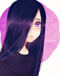  1girl character_name hair_over_one_eye lips long_hair purple_hair solo the_incredibles violet_eyes violet_parr yokotn 