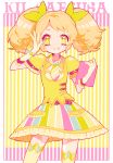  1girl aikatsu! blonde_hair gloves ribbon saegusa_kii short_hair smile solo thighhighs twintails yellow_eyes yuucho 