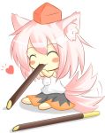  :3 ^_^ animal_ears artist_request blush_stickers chibi eating happy hat heart highres inubashiri_momiji pocky tail tail_wagging tokin_hat touhou wolf_ears wolf_tail 