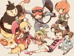  2girls 3boys atom_(@tom) bag black_hair blonde_hair brown_hair calme_(pokemon) chespin fennekin froakie handbag hat jacket long_hair multiple_boys multiple_girls orange_hair pokemon pokemon_(creature) pokemon_(game) pokemon_xy ponytail quad_tails sana_(pokemon) serena_(pokemon) shoulder_bag sleeveless sleeveless_shirt sunglasses sunglasses_on_head tierno_(pokemon) toroba_(pokemon) 