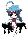  1girl ahoge blazblue blue_hair bodysuit braid chibi cloak eyepatch kuro_yuzu long_hair nu-13 red_eyes solo 