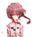  1girl braid expressionless highres knife kokemozuku madotsuki pink_hair red_eyes solo twin_braids yume_nikki 