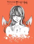  1girl character_name demon_girl detached_wings english hands_clasped long_hair looking_at_viewer monochrome nude red scp-166 scp_foundation seriko_(seo77000) smile solo succubus wings 