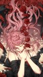  bare_shoulders blood closed_eyes dress flower koubou long_hair original pink_hair tears 