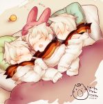  3boys animal_ears axis_powers_hetalia bird cat_ears character_request drooling duck multiple_boys open_mouth scar scarf short_hair sleeping sweater tsukiho_(006688) white_hair 