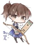  1girl akaki_aoki bow_(weapon) brown_eyes brown_hair chibi japanese_clothes kaga_(kantai_collection) kantai_collection short_hair side_ponytail skirt solo thighhighs weapon 