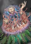  1boy caster_(fate/zero) exxe fate/zero fate_(series) grey_hair monster shoggoth solo tentacles 