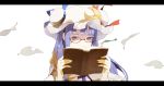  1girl bespectacled book crescent glasses hat highres leaf letterboxed long_hair looking_at_viewer patchouli_knowledge purple_hair revision shihou_(g-o-s) simple_background solo touhou violet_eyes white_background 