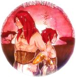  1boy 2boys age_difference circle father_and_son haule highres jewelry male marker_(medium) multiple_boys necklace older redhead side simba sky the_lion_king time_paradox topless traditional_media watercolor_(medium) younger 