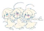  3girls ahoge blazblue blue_eyes eyepatch kuro_yuzu lambda-11 mu-12 multiple_girls nu-13 red_eyes 