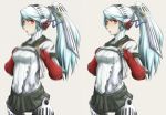 1girl android ao_usagi blue_hair breasts censored grey_background headgear houndstooth labrys long_hair miniskirt mosaic_censoring no_nipples persona persona_4:_the_ultimate_in_mayonaka_arena pixelated pleated_skirt ponytail red_eyes ringed_eyes robot_joints school_uniform serafuku shirt_lift simple_background skirt solo 