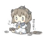  0_0 1girl :3 binoculars brown_hair chibi eating headgear kantai_collection machinery personification seed sitting solo sunflower_seed turret yuasan yukikaze_(kantai_collection) 