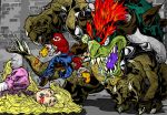  angry bad_end battle blonde_hair blood bowser castle claws corpse death dress energy epic fangs fire gloves hat injury jumping mario monster princess_peach saliva super_mario_bros. torn_clothes unconscious 