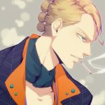  1boy blonde_hair blue_eyes cigarette formal jojo_no_kimyou_na_bouken profile prosciutto rui_yuda scarf solo suit 