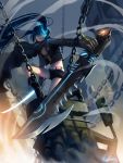  1girl aiden(chi777666) black_rock_shooter black_rock_shooter_(character) blue_eyes chain glowing glowing_eyes highres long_hair shorts solo sword tagme twintails weapon 